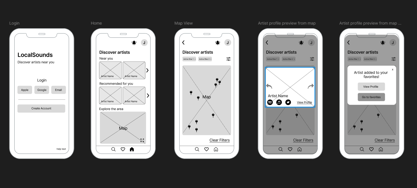 Home & Add artist to favorite wireframe