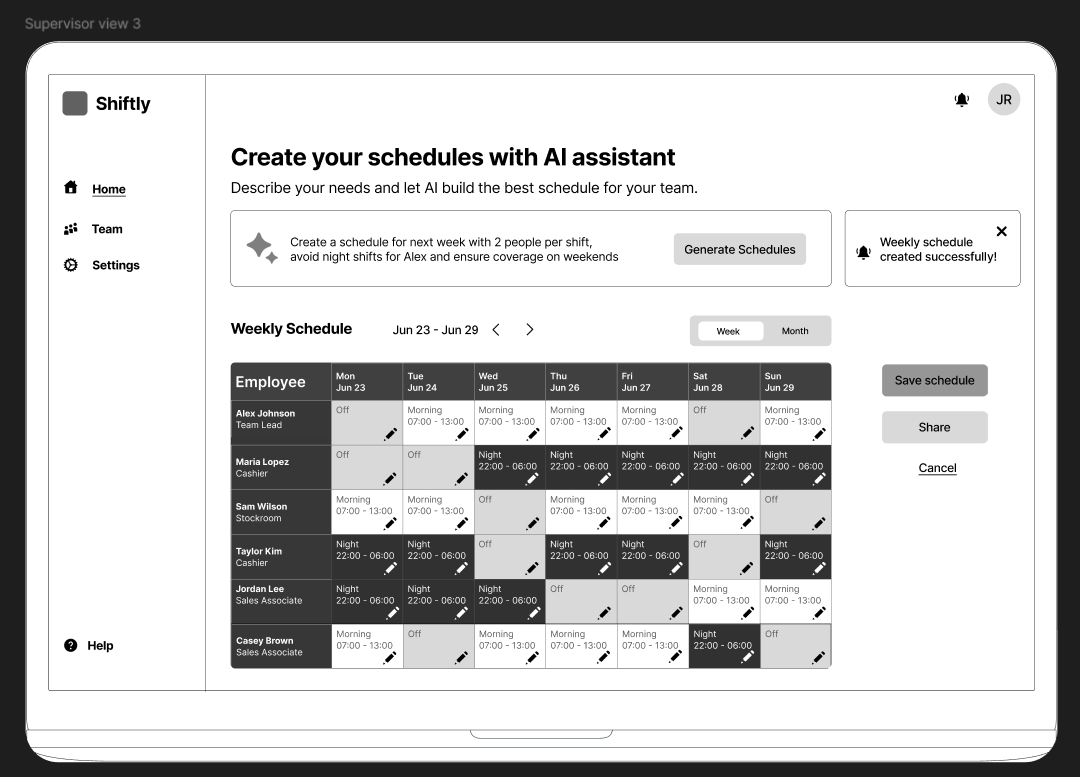 Supervisor Dashboard Desktop View